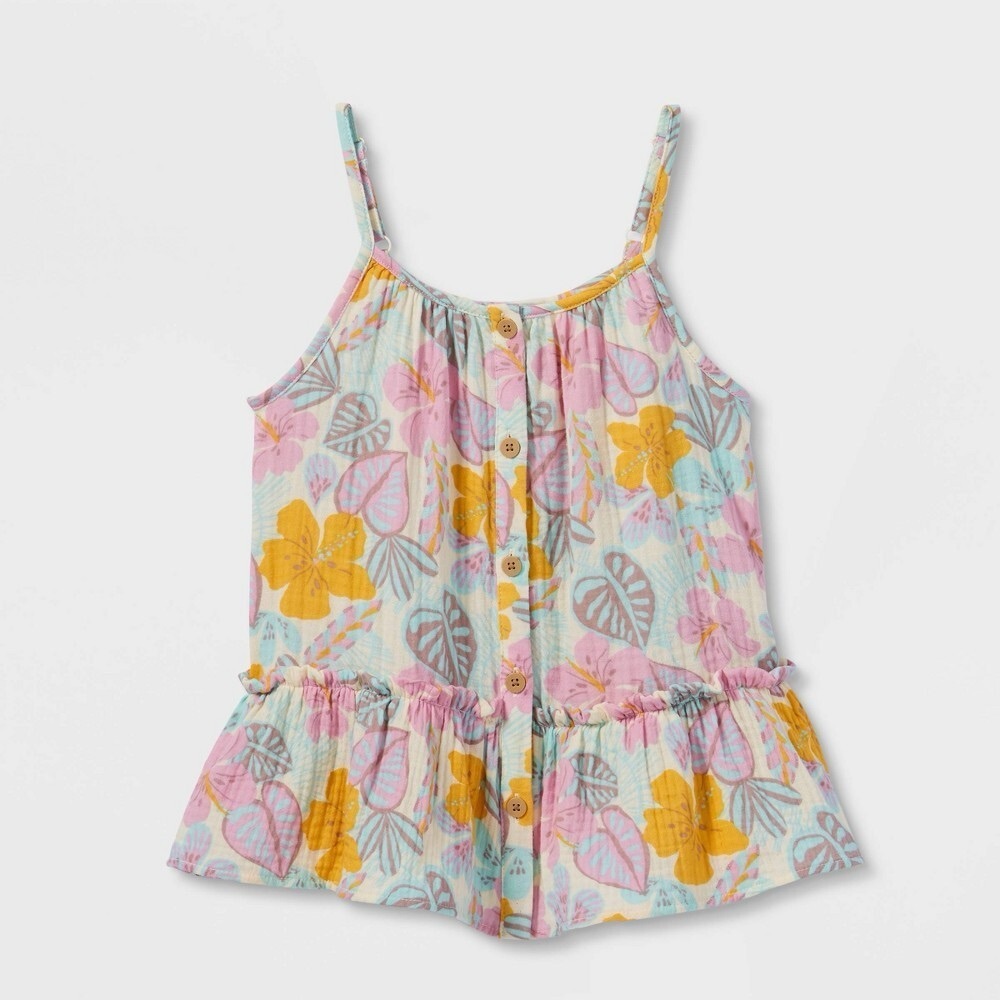 Cat & Jack Girls Tropical Floral Gauze Tiered Tank Top Size 6/6X
